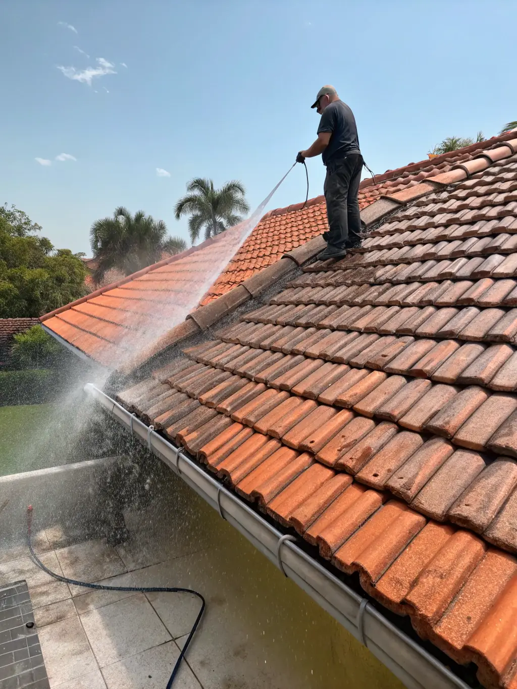 An image of a clean, streak-free roof after a soft washing treatment, showcasing its pristine condition.